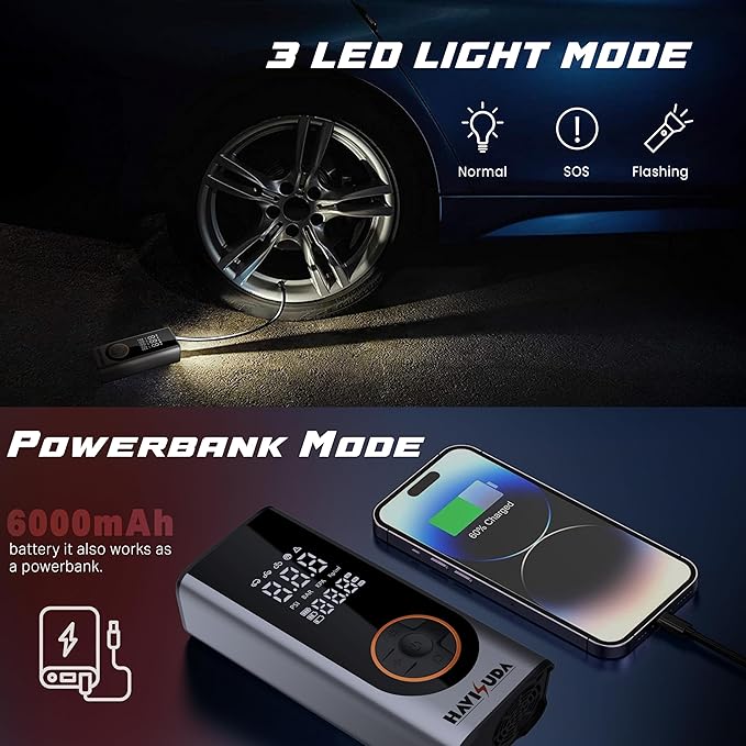 Tire Inflator Portable Air Compressor -150 PSI Cordless Air Pump for Car, Bike, Motorcycle, Truck tires,balls,rechargeable.5X Faster, LED Light, Auto Shut-off,tire pressure gauge with carrying case