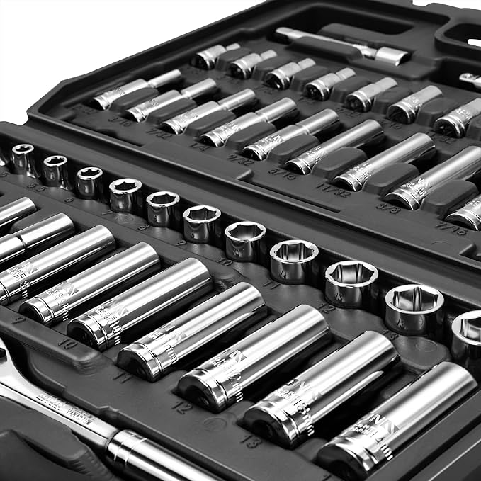 DNA MOTORING TOOLS-00144 72-Piece 1/4" Drive Socket Set with Ratchets, Adapters, Extensions - 4mm -14mm, 5/32 Inch- 9/16 Inch, Cr-V