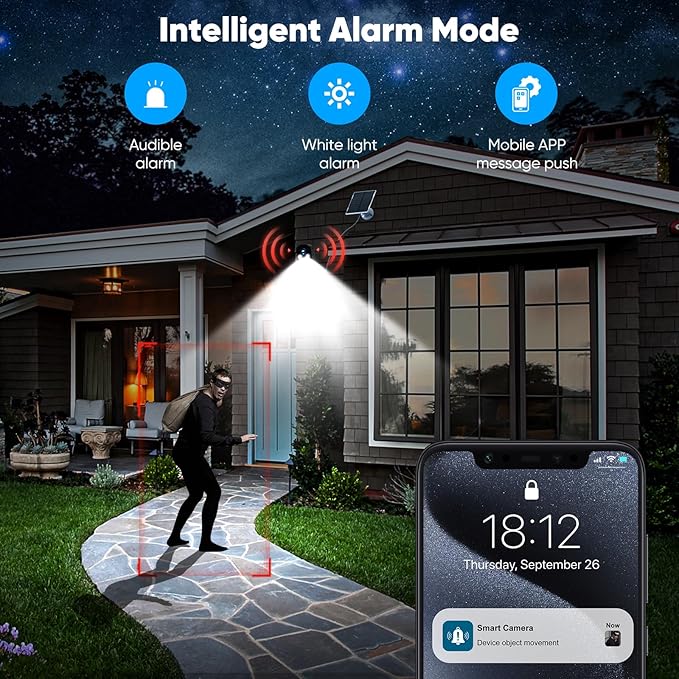 Solar Security Cameras Wireless Outdoor, 2K Solar Camera Wireless for Home, Color Night Vision, PIR Motion Detection, IP66 Waterproof, Cloud Storage/SD Card, Instant Alerts,2.4GHz WiFi (Black)