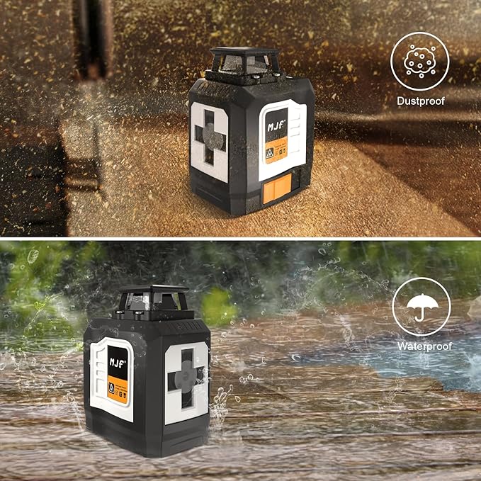 MJF 360° Laser Level, Green Self Leveling Cross Line Laser Tool with 4 Brightness Adjustment for Floor Tile Wall Construction, L-Bracket, Batteries & Carry Bag Included