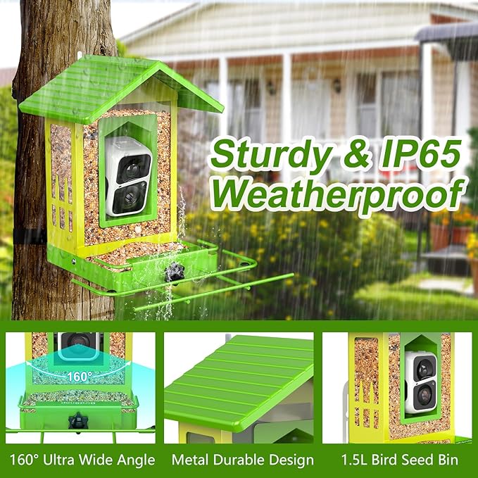birdsnap® APS - Metal Bird Feeder with Camera Solar Panel 32GB Card, AI Identify 10000+ Birds Camera Feeder, 2K HD Live View Auto Record Bird Video, Ideal Xmas Gift for Birds Lover