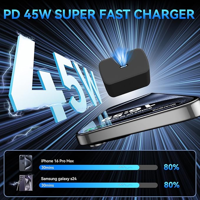 Phone 16 Pro Max Charger Fast Charging, 45W Super Fast USB C Charger Block with 10FT Long Charging Cord Cable for 16 Pro Max/16/16 Plus,15 Pro Max/15 Pro/15, Android Phone-Black
