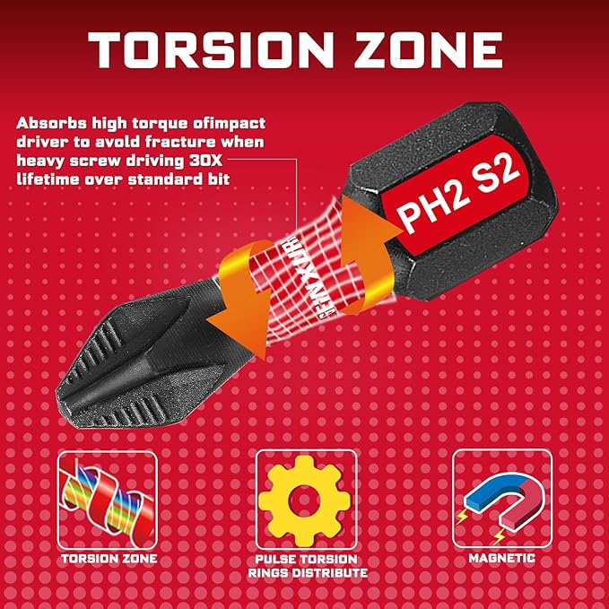 Impact Tough #2 Phillips 1 in. Anti-slip Head Insert Driver Bits,15Pack 1/4 Inch Hex Shank Cross Magnetic PH2 Screwdriver Bits Set