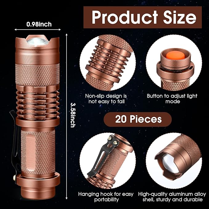 Fumete 20 Pieces LED Flashlight Mini 3 Mode Tactical Torch Small Water Resistant Pocket Flash Light Adjustable Focus Light Pen for Men, Father, Indoor Outdoor Hiking(Multicolor 2)