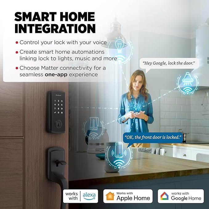 Kwikset Halo Select Smart Lock Keyless Entry Door Lock Wi-Fi and Matter Enabled Deadbolt No Hub Needed, Geofence Auto-Unlock, Grade AAA Certified, Easy Install, Matte Black Lifetime Finish Warranty