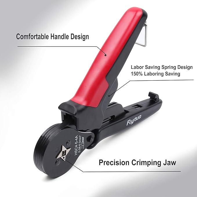 Wire Ferrule Crimping Tool for AWG28-10, Mini HSC8 6-4A Self-adjustable Ratchet Crimper for Wire Terminals Cables End-sleeves