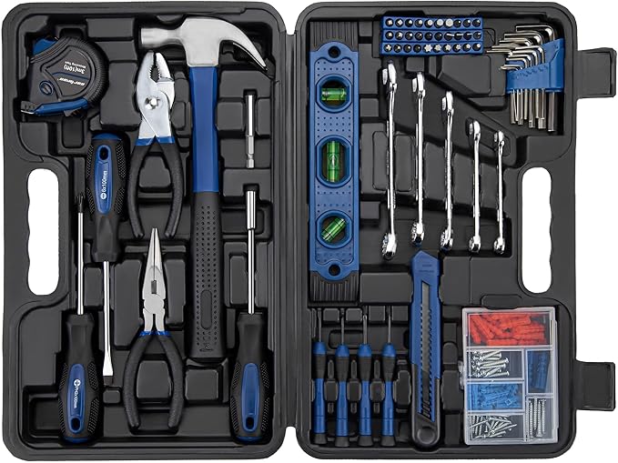 CARTMAN 152-Piece Basic Household Hand Tool Set,with Toolbox Storage Case, All Purpose Home Tool Kit Includes Essential Tools for Office College Repairs Blue