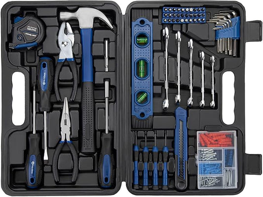 CARTMAN 152-Piece Basic Household Hand Tool Set,with Toolbox Storage Case, All Purpose Home Tool Kit Includes Essential Tools for Office College Repairs Blue