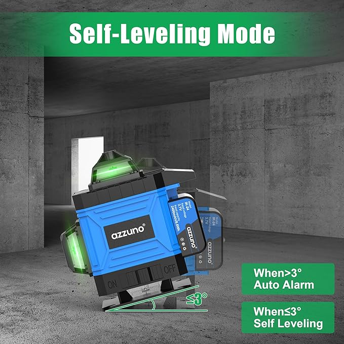AZZUNO Laser Level 360 Self Leveling Green Beam with LCD Screen, 4x360 lazer leveler tool, Rechargeable Battery & Magnetic Base - Ideal for Construction, Tiling, Tool Gift
