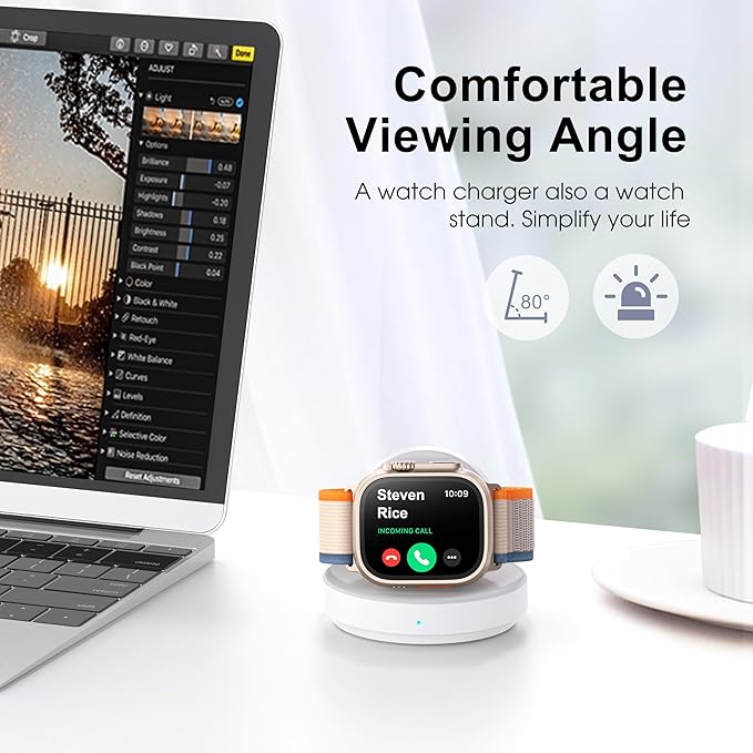 Portable Magnetic Charging Dock for Apple Watch, Wireless Fast Watch Charger Stand with Charging Cable, Support Nightstand Mode, Compatible with Apple Watch 10 9 8 7 SE 6 5 4 3 2/Ultra 2-White