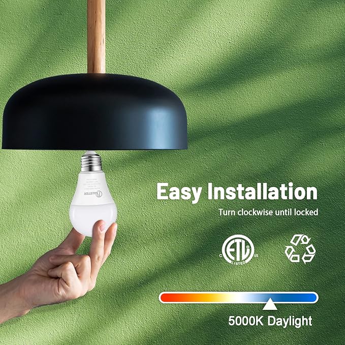 A19 LED Light Bulb, LED Bulbs 100 Watt Equivalent, 5000K Daylight Light Bulbs, 1500 Lumens, E26 Standard Base Lightbulb, Non-Dimmable 15W Bright White Bulbs for Home, ETL Listed(4-Pack)