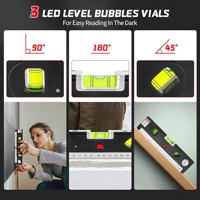 4-in-1 Laser Level with 3 LED Light,Multifunctional Torpedo Level 100Ft Alignment Point & 30Ft Leveling Line,3 Laser Modes Magnetic with Tripod Laser Tool for Hanging Picture Home Renovation