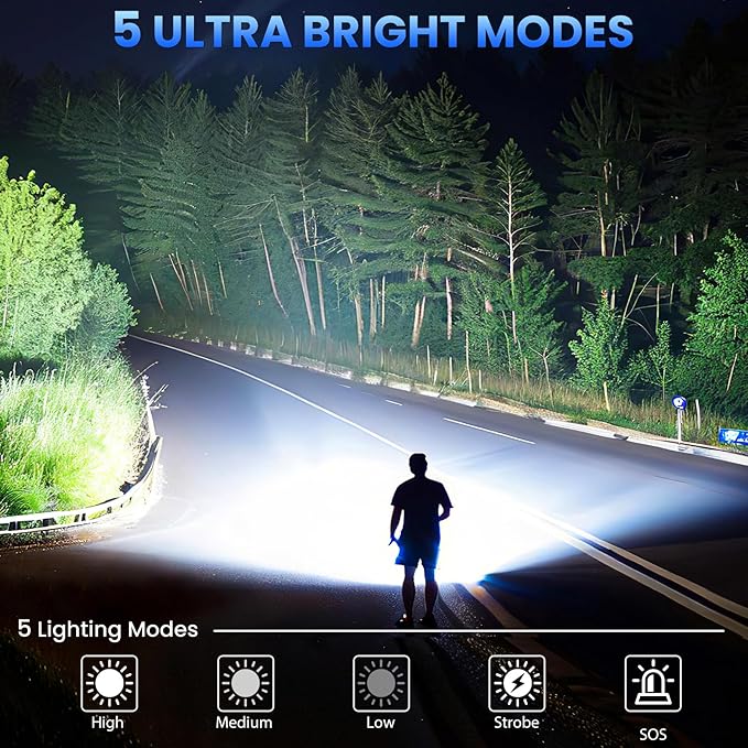 Rechargeable LED Flashlights High Lumens, 99,000 Lumens Super Bright Flashlight, Adjustable Handheld Flashlight with 5 Modes, Brightest Waterproof Flash Light for Home Camping(2 Packs)