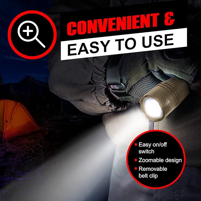 GearLight TAC LED Flashlight Pack - 2 Super Bright, Compact Tactical Flashlights with High Lumens for Outdoor Activity & Emergency Use - Gifts for Men & Women - Desert Tan