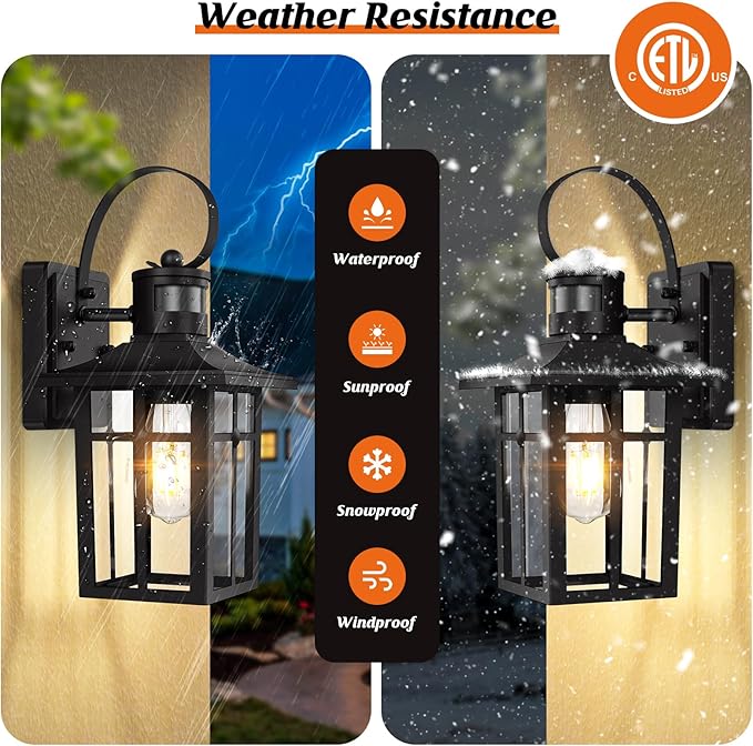 Outdoor Light Fixture Motion Sensor, 2-Pack Exterior Motion Sensor Outdoor Lights, Aluminum Outdoor Garage Lights Motion Sensor, ETL Listed Dusk to Dawn Outside Lights for House, Garage, Porch