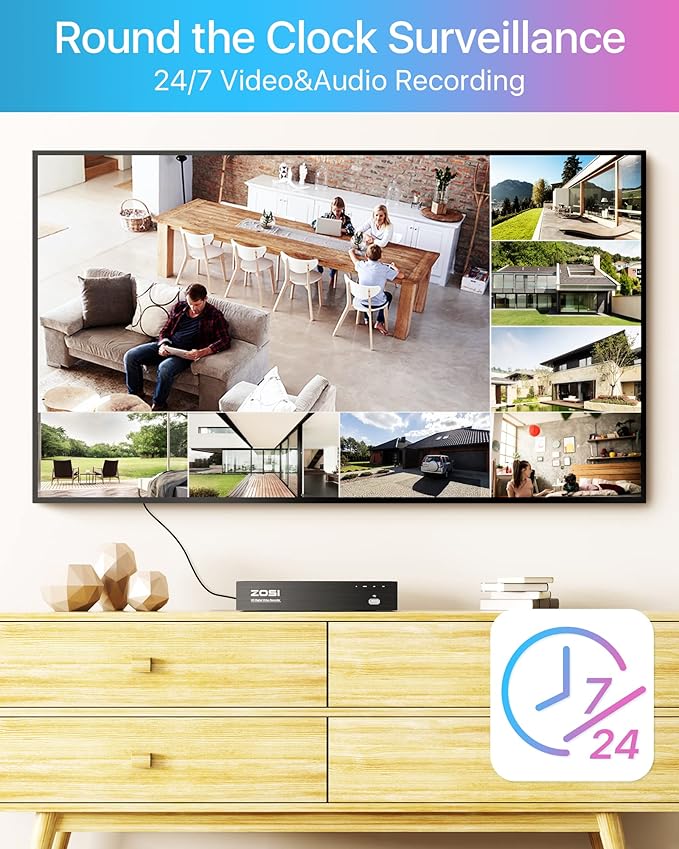 ZOSI 4K PoE Security Camera System, Person Vehicle Detection, 6pcs 4K Indoor Outdoor Spotlight PoE Cameras, Night Vision, 2 Way Audio, 8CH 8MP Home Surveillance NVR with 2TB HDD for 24/7 Recording