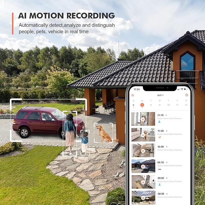 Dzees 360° PTZ Security Cameras Wireless Outdoor WiFi, 2K Battery Powered Home Security Camera Indoor, Spotlight & Siren, Color Night Vision, 2-Way Talk, AI Motion Detection, IP66 2-Pack