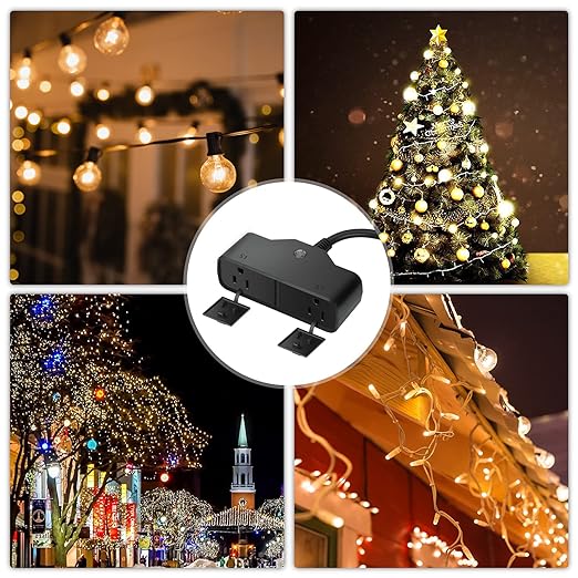 15A Outdoor Smart Plug, Heavy Duty Smart Home Wi-Fi Outlet Timer, Outlet with 2 Sockets, Wireless Remote Control, Compatible with Alexa & Google for String Light and Motors, 2.4 GHZ, Black