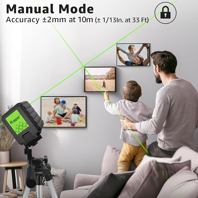 Laser Level with Tripod, Huepar 100Ft Self Leveling Green Cross Line DIY Laser Leveler Tool for Picture Hanging Floor Tile Wall Home Renovation, Gift for Him Father Husband Boyfriend (25.6in Tripod)