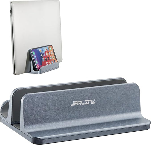 JARLINK 2-in-1 Design Vertical Laptop Stand Holder, Aluminum Laptop Stand for Desk with Adjustable Dock, Space-Saving Organizer Compatible with All MacBook, Samsung, HP, Dell, Chrome Book,Gray