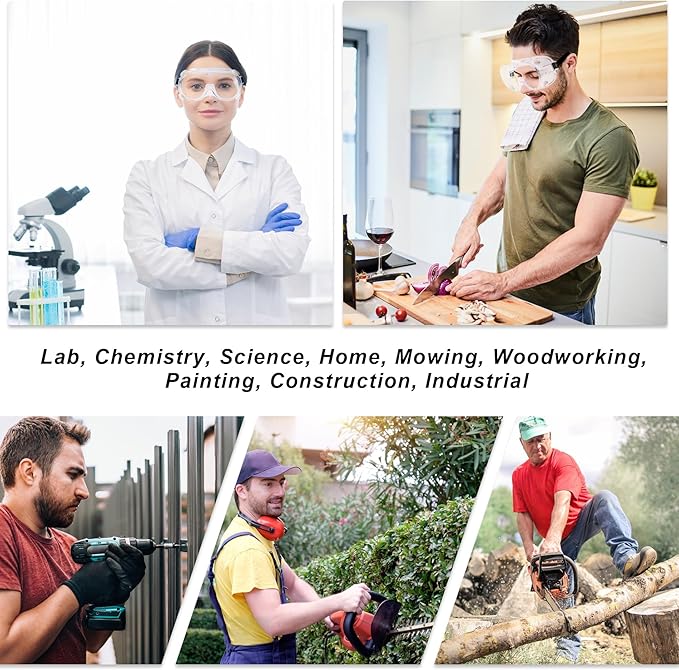 2-Pack Safety Goggles, Anti-Fog Lab Goggles, Over Glasses Safety Glasses for Chemistry Lab, Mowing, Woodworking, Painting, Construction, Industrial Use