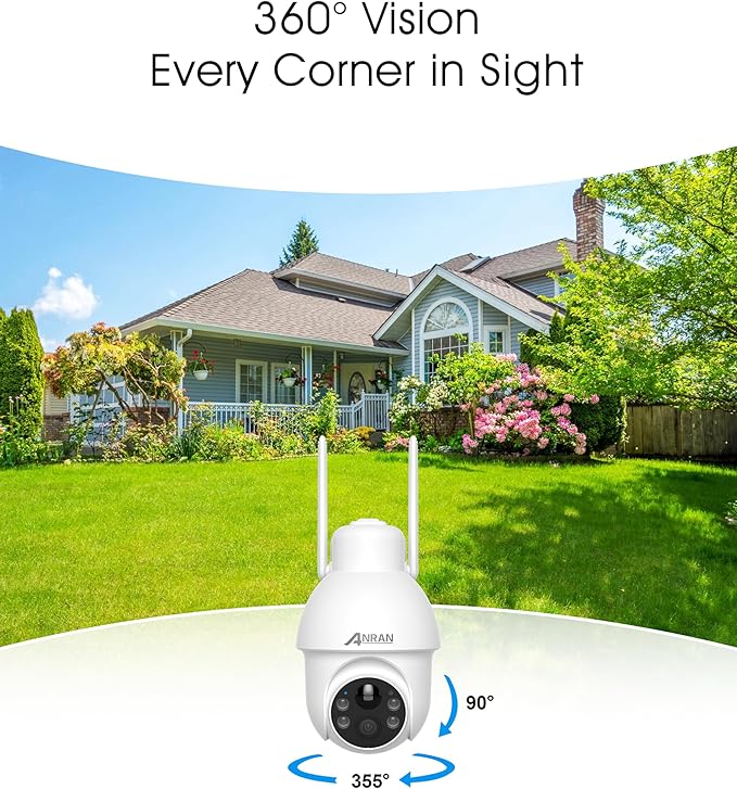 ANRAN 4K Ultra HD [2025 Upgraded Chipset] 4K Outdoor Security Camera, Adjustable BC Solar Panel, 360° PTZ, Color Night Vision, IP67 Waterproof, No Monthly Fee, Wireless 2.4G WiFi Camera for Home