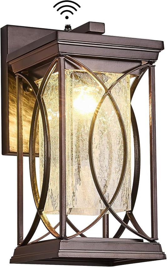 Oil Rubbed Bronze Outdoor Sconce Dusk to Dawn Exterior Light Fixtures Wall Mount Porch Light Modern Outdoor Wall Light Aluminum with Crack-Like Glass IP65 Waterproof Outside Coach Light for House