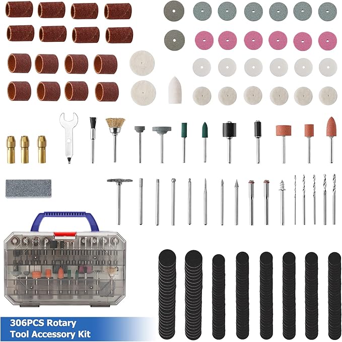 WORKPRO 306PCS Rotary Tool Accessories Kit, Fits Dremel Rotary Tool, 1/8" Shanks DIY Universal Fitment for Easy Cutting, Sanding, Grinding, Carving, Polishing, Drilling and Engraving with Storage Case