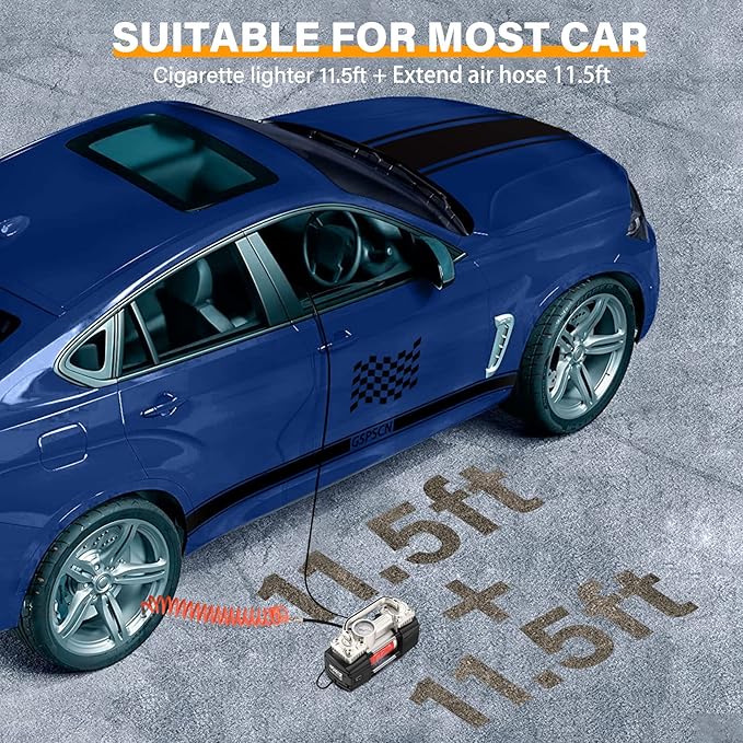 GSPSCN Portable Air Compressor Pump Dual Cylinder Heavy Duty Tire Inflator with LED Light,150 PSI 12V Air Pump with Tire Repair Kit and Toolbox for Auto,SUV,Truck tires etc Silver