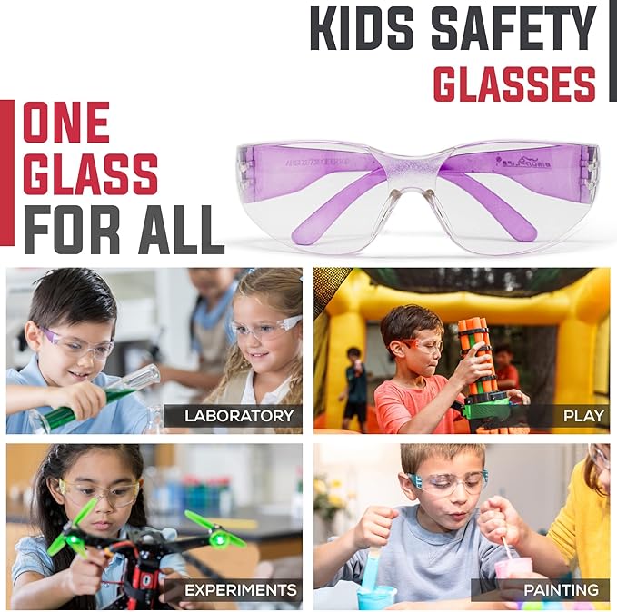 BISON LIFE Kids Safety Glasses, Bulk Kids Protective Glasses ANSI Z87.1 Safety Glasses for Kids, Science Safety Goggles Pack
