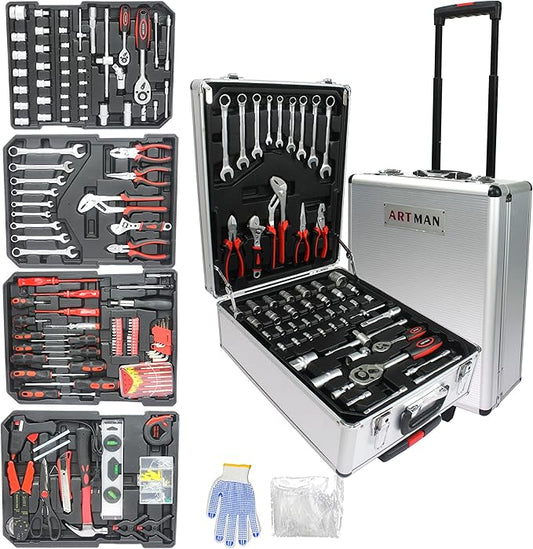 Campfun 899PCS Household Tool Kit with Complete Hand Tools, Mechanic Rolling Tool Set for Home & Auto Repair, White