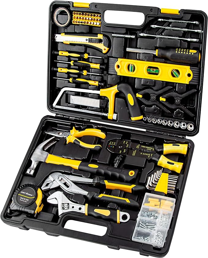 CARTMAN 218 Piece Tool Set General Household Hand Tool Kit with Plastic Toolbox Storage Case Yellow