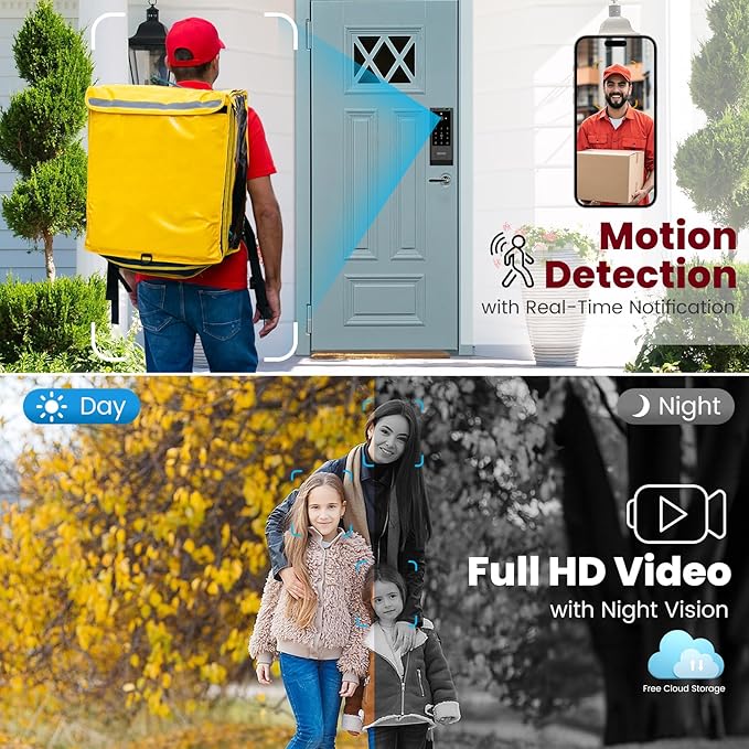 DEVO G1 Smart Lock with Handle Set, 6-in-1 Keyless Entry Door Lock, Video Smart Deadbolt with Fingerprint, Built-in Wi-Fi, App Remote, Auto Lock, IP65 Waterproof Front Door Lock, Easy Install