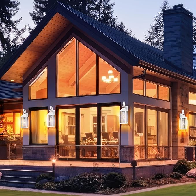 16" Motion Sensor Outdoor Lights 2 Pack - White Dusk to Dawn Light Fixtures Wall Mount, Modern Exterior Wall Sconces, Large Outside Lamps for House, Garage Lanterns