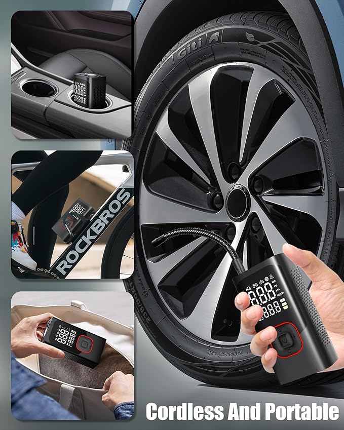 Tire Inflator Portable Air Compressor 150 PSI Cordless Mini Bike Tire Pump Air Pump for car Motorcycle Bicycle Balls Inflator with Pressure Gauge 15000mAh 6X Fast Inflation Auto Shutoff