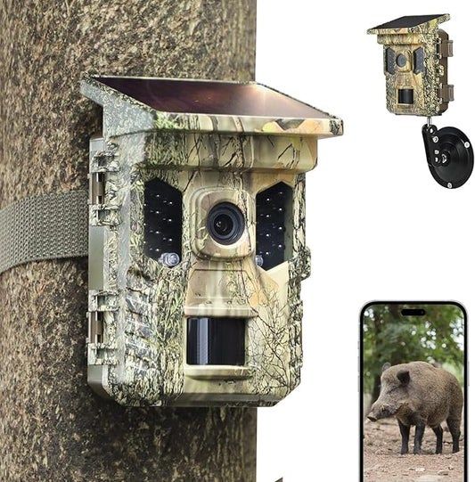 Solar Trail Camera with 24/7 HD Recording Night Vision Motion Activated, Weatherproof, Easy Install & Phone Connectivity, 64GB Card, PIR, 940nm IR