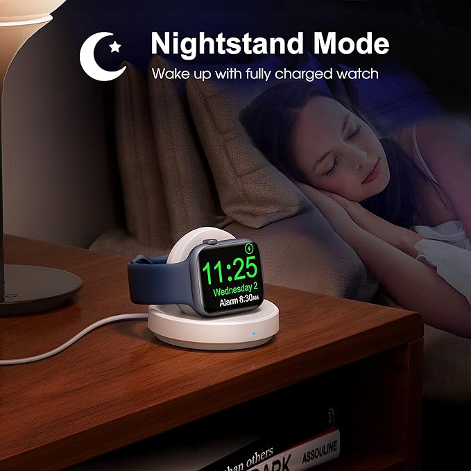 Charging Stand for Apple Watch, Magnetic Wireless Portable Watch Charger Stand with Charging Cord&Adapter Compatible with iWatch Series 10 9 8 7 SE 6 5 4 3 2/Ultra 2, Supports Nightstand Mode-White