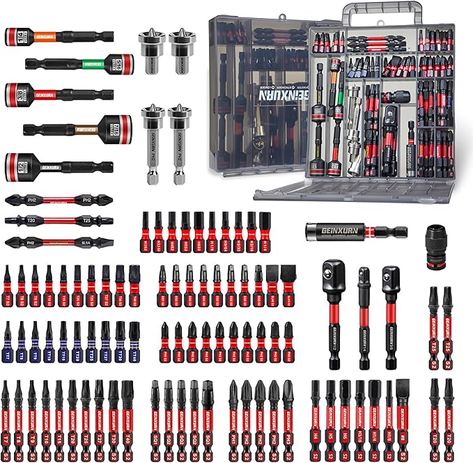 98Pieces 1”/2” Impact Screwdriver Bits Set, Magnetic S2 Steel (Phillips/Slotted/Square/Torx/Hex/Security Torx) Driver Bits Tips,Impact Bit Holder and Nut Driver with Grey Storage Box Case