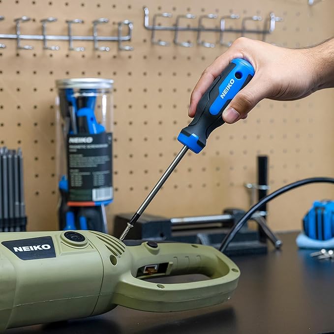 NEIKO 01378A Magnetic Screwdriver Set | 10 Piece | Phillips & Flathead | Heat Treated Chrome Vanadium Steel | Slotted Head Tip with Non-Slip Cushioned Handle Grips | Small Screw Driver Tool Kit