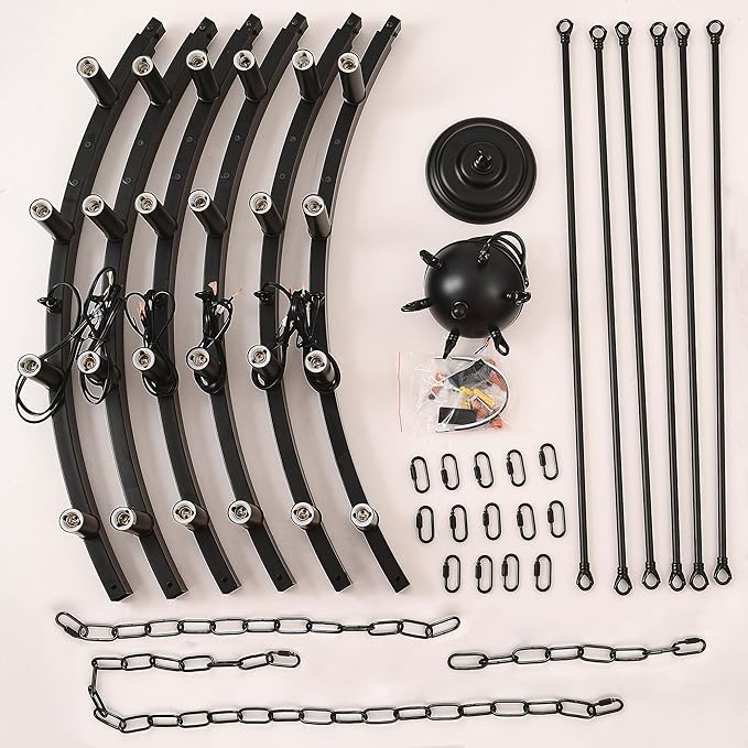 53 Inch Large Black Farmhouse Wagon Wheel Chandelier,24-Light Round Industrial Pendant Light fixtures for Outdoor Porch high Ceilings Living Dining Room Foyer Entryway