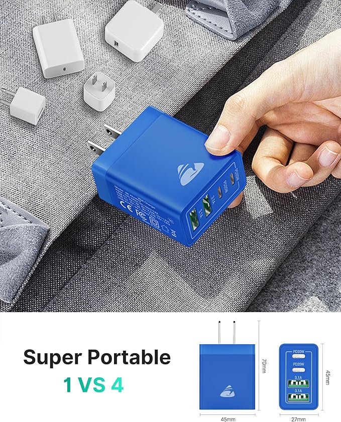 [2-Pack] USB C Wall Charger, 40W Fast USB C Charger Block, 4-Port PD + QC Wall Plug Multiport Type C Charging Block for iPhone 16 15 14 13 12 11 Pro Max XR XS 8 7, Tablets, Cellphones Cube