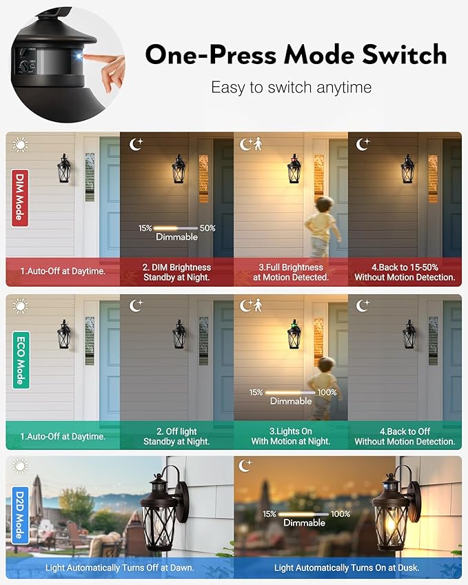 VIANIS Motion Sensor Outdoor Wall Lantern for Porch, Oil Rubbed Bronze Exterior Lighting Fixtures Wall Mount, 2-Pack Exterior Sconce Light with Tempered Seed Glass, Outdoor Garage Lights for Coach