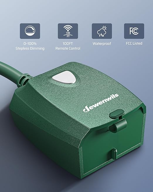 DEWENWILS Outdoor Dimmer for String Lights, Remote Dimmer Switch, Weatherproof Dimmer Plug, 100FT Range, Compatible with Dimmable LED/Tungsten Bulbs, FCC Certified