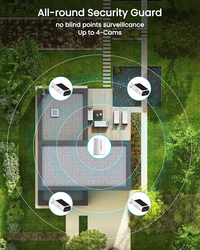 Solar Security Cameras Wireless Outdoor, 4 Cam-Kit, 4MP Solar Security Camera Wireless System, Color Night Vision, Motion Detection, No Monthly Fee, 64GB Memory Card