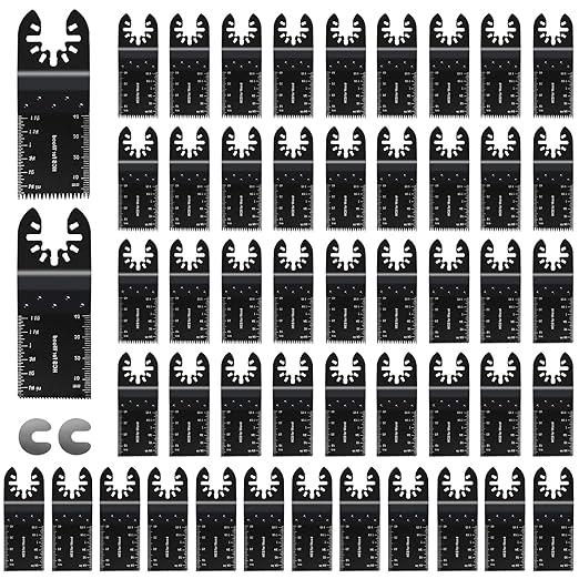 CONNOO 50 Pack Oscillating Saw Blades, Multitool Oscillating Tool Blades for Wood Metal Plastics, Japanese Long Teeth, Quick Release Multi Tool Blades Kits for Oscillating Tools