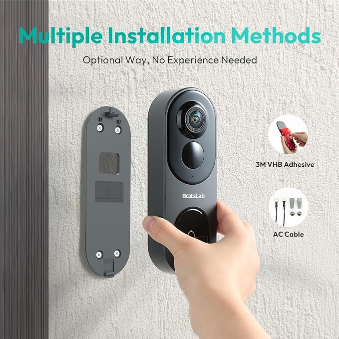 5MP Wireless Video Doorbell Camera,180° Head-to-Toe View, AI Motion Detection, VR Mode, Battery or Wired Powered, Easy Installation, Weatherproof, No Monthly Fee, 2.4GHz WiFi