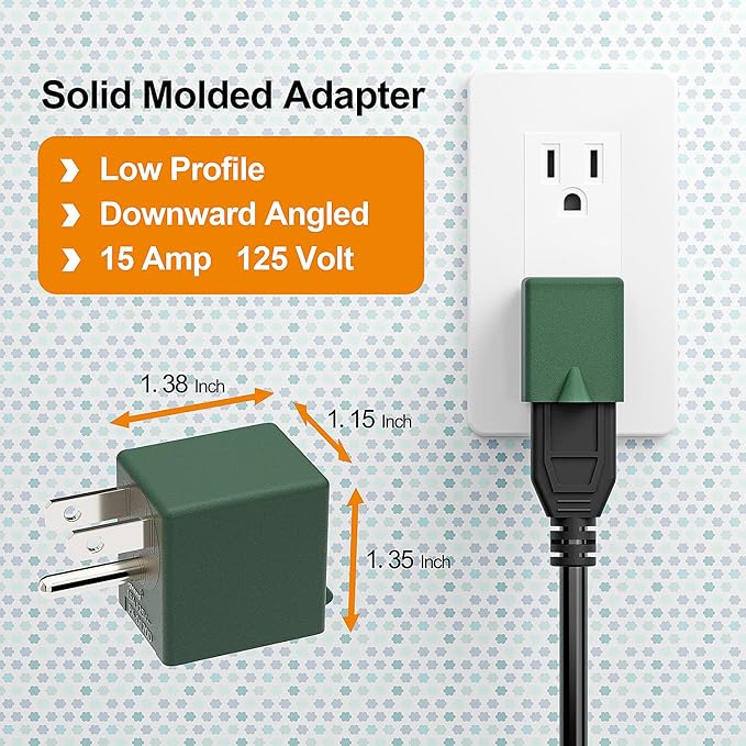 90 Degree Adapter Downward Angle USA 3-Prong Male-Female Adapter,90 Degree Angled USA Male Female Power Adapter, 5-15P to 5-15R Direction Changer Space Save Adapter Green PA-0170DG