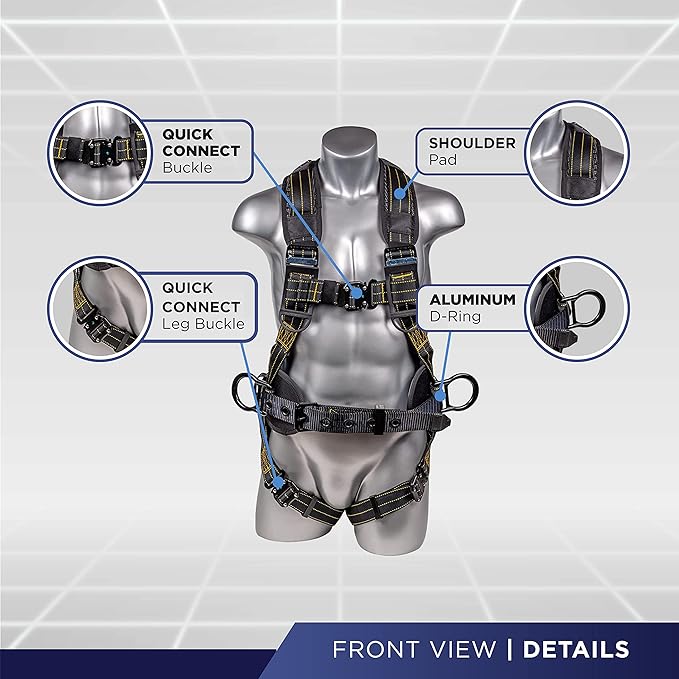 Palmer Safety Hammerhead 5pt Safety Harness Back Padded, QCB Chest, Tongue Buckel Legs Straps, Back & Side D-Rings