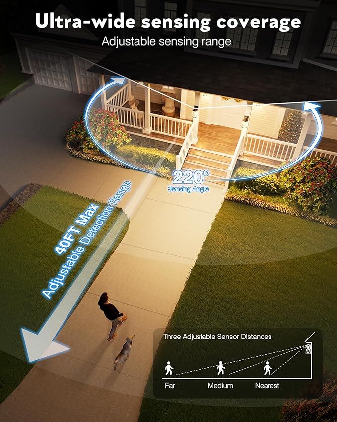 VIANIS Farmhouse Motion Sensor Outdoor Porch Lights for House, Oil Rubbed Bronze Gold Trim Dusk to Dawn Exterior Lighting Fixtures Wall Mount for Garage, Anti-Rust Outside Wall Sconces for Patio