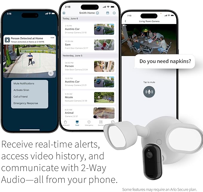 Arlo Wired Floodlight Camera | Home Security Camera with 2K Video and HDR | 2000 Lumens | Integrated Siren, Weather-Resistant, Color Night Vision, 160º Field of View, 2-Way Audio, White (2025)
